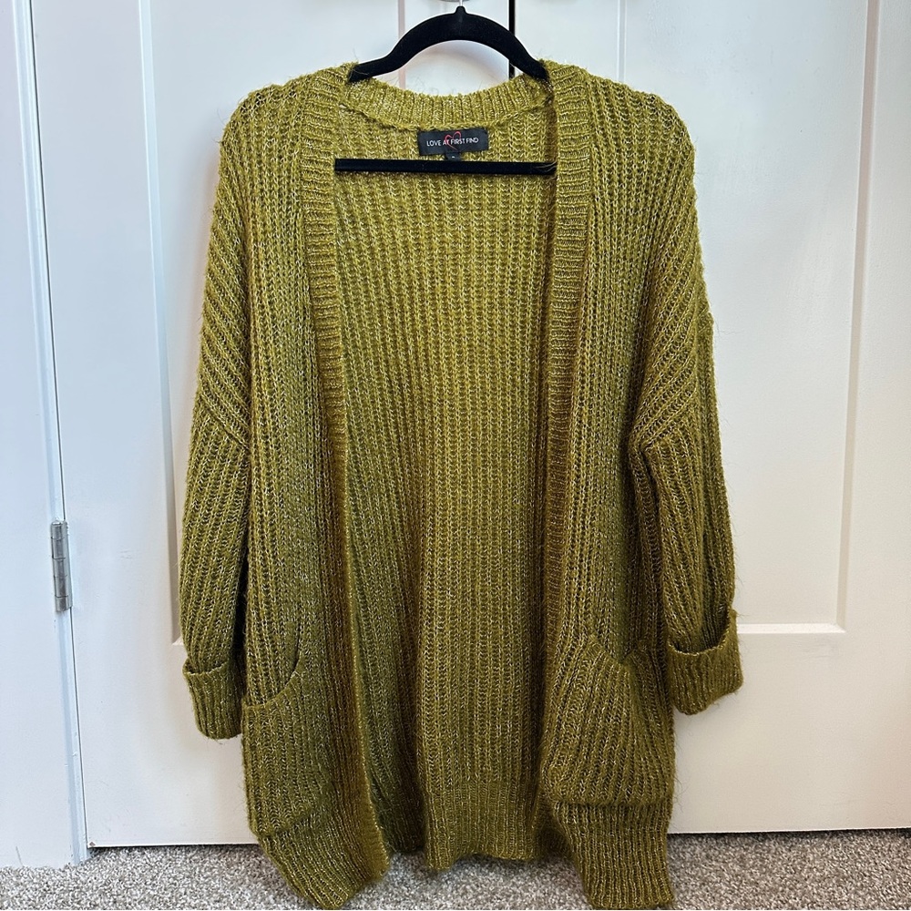 Oversized Drapey Cardigan - Bright Olive Green